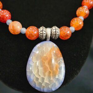 Handcrafted Artisan Agate, Blue Aventurine with Blue Agate Pendant Necklace